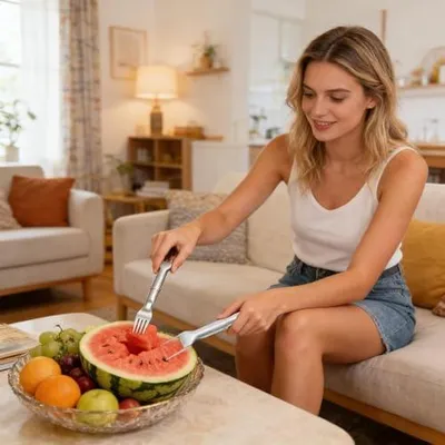 Produktbild von Wassermelonenschneider und Küchenaccessoire aus Edelstahl für Camping, Zuhause, Partys, Küche, Restaurants und Cafés