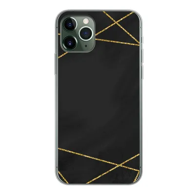 Produktbild von MuchoWow® Handyhülle Schutzhülle Hülle für iPhone 11 Pro Geometrisches Muster aus goldenen Linien auf schwarzem Hintergrund Silikon Softcase Handy Hülle - Handy