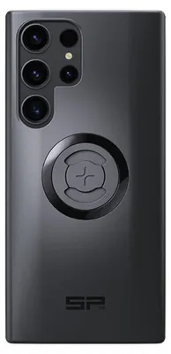 The back of a dark gray smartphone case with a circular attachment in the center and the brand logo at the bottom.