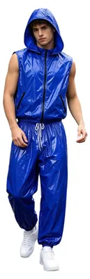 Image de Ensemble de sport décontracté pour hommes - Bleu, comprenant une veste de pluie et un pantalon de jogging