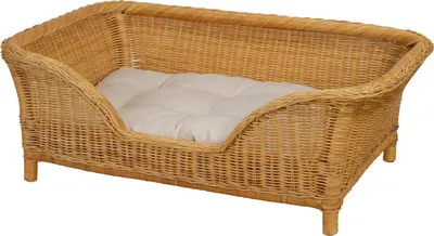 Zdjęcie produktu dla KRINES HOME Duży rattanowy kosz dla psa tkane legowisko dla psa rattanowy kosz dla psa kanapa dla psa wysoka z poduszką (miodowy)