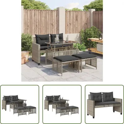 Imagen del producto de Conjunto de sofá de jardín de 4 piezas de "The Living Store", con cojines, en color gris claro, fabricado en ratán sintético y con mesa de cristal