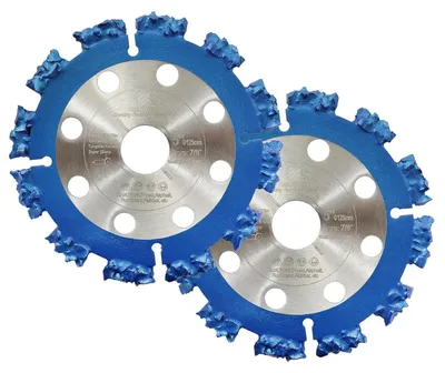 Productafbeelding van Schijf voor haakse slijper, hardmetaal, 125mm, geschikt voor hout, wortels, kunststof en rubber (2 stuks), met een diameter van 22,23 mm en een gat van 15,875 mm