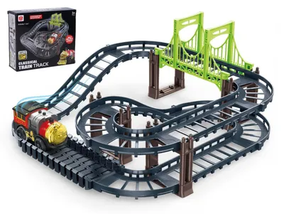 Image de Train/petit train avec rails en plastique, à piles, dans une boîte de 21 x 18 x 6,5 cm