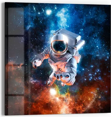 Produktbild von DEQORI Glasbild Echtglas 50x50 cm 'Schwereloser Astronaut' Wandbild Bild modern Deko