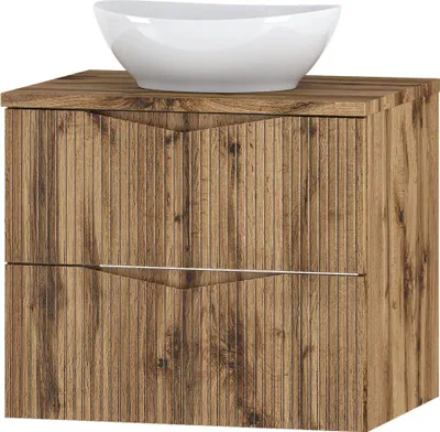 Produktbild von Badezimmer Waschtisch mit 60 cm Breite in Eiche mit gerillter Front, 2 Schubladen - CALURI-140