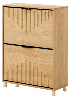 Produktbild von Schmaler Schuhschrank für den Flur, Schuhkipper in Holzoptik, Schuhschrank mit Kippschutz für 8 Paar Schuhe, Geschlossenes Schuhregal, Kleine Schuhkommode, B60xH83xT24 cm