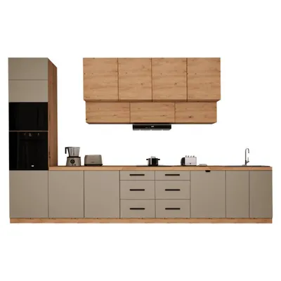 Produktbild von Küchenzeile 440 cm Küche Ohne Arbeitsplatte Küchenblock Einbauküche , Langen KL8-M440 , Beige/Artisan Eiche