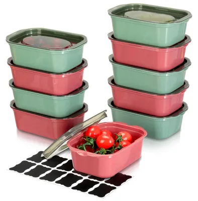 10 luftdichte Vorratsdosen 500 ml, BPA-frei, mikrowellengeeignet, 5 grün/5 rot