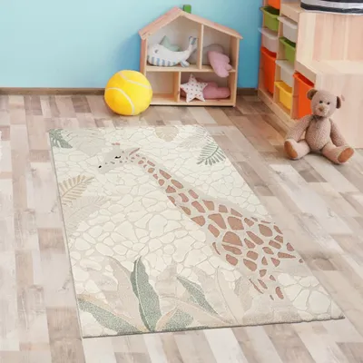 Obrázek produktu pro Koberec do dětského pokoje se vzorem žirafy v krémově béžové barvě velikost - 80 x 150 cm