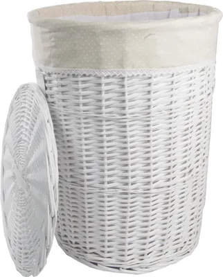 Immagine prodotto di Cesto per la biancheria Cestino per la biancheria Cassettone per la biancheria Vimini bianco rotondo 96L Coperchio beige Coperchio D.46 H.62