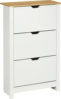 Produktbild von Schuhschrank Schuhkipper Schuhregal 3 Klappen für 18 Paar Schuhe platzsparend in Weiß und Natur 72 x 26 x 112 cm für Flur & Eingangsbereich
