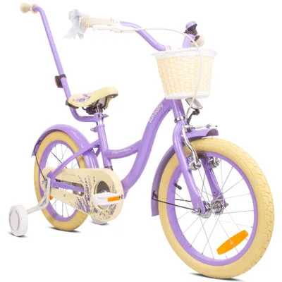 Immagine prodotto di Bicicletta da ragazza 16 pollici campanello ruote supplementari push bar Flower Bike lavanda