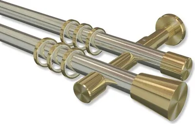 Produktbild von Interdeco Gardinenstange, Vorhangstange Edelstahl-Optik / Messing-Optik Modell Prestige Sitra, 20 mm Ø 2-läufig, 440 cm (geteilt)