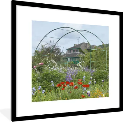 Produktbild von MuchoWow® Gerahmtes Poster Monets Haus mit bunten Blumen im Garten in Giverny, Frankreich 40x40 cm - Poster mit Schwarzem Bilderrahmen Wandposter Rahmen Foto Bilder - Poster - Plakat im Rahmen