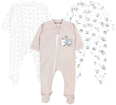 Produktbild von TupTam Baby Unisex Schlafstrampler Mädchen Schlafanzug mit Fuß Jungen Spieler 3er Pack, Farbe: Beige/Weiß, Größe: 80