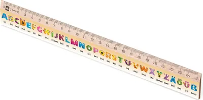 Produktbild von Metrie, Didakt-M07 Holzlineal, bedrucktes Deutsches Alphabet, 25 cm