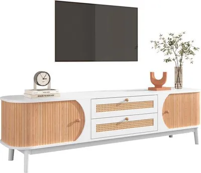 Immagine prodotto di Mobile TV in legno con cassetti e ante - Bianco e marrone