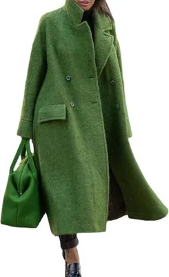 Produktbild von Eleganter Mantel aus Wollmischung mit gekerbtem Kragen für Damen, einfarbig, mittellang, dicker, warmer Mantel aus Wollmischung