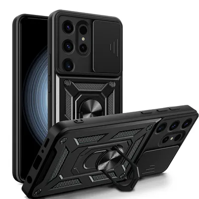 Produktbild von Outdoor Panzer Hülle für Samsung Galaxy S24 Ultra mit Kameraschutz Ringhalter Schwarz