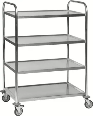 Produktbild von Kongamek Edelstahl- Tischwagen rostfrei mit 4 Böden 825x500mm mit Polyurethanbereifung und Bremse