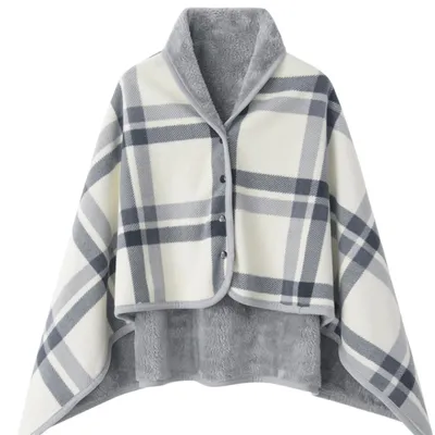 Zdjęcie produktu dla Poncho-koc z polaru, szary, zapinany na guziki