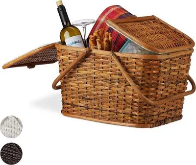 Produktbild von Geflochtener Picknickkorb mit Deckel und Bezug, handgefertigt, braun