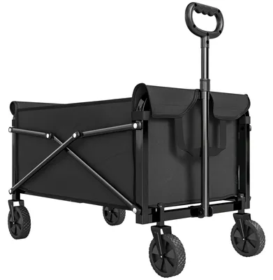Produktbild von 80L Festivalwagen auf Rädern, kompakter faltbarer Gartenwagen mit verstellbarem Griff, Schwarz