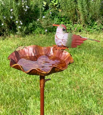Produktbild von Vogeltränke Gartenstecker Vogelbad Futterstation Metall Stab Vogel Bunt 122cm