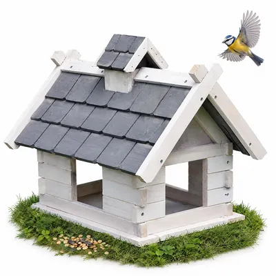 Produktbild von Vogelhaus Holz Vogelvilla Futterhaus Nistkasten weiß/grau wetterfest