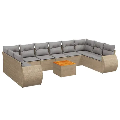 Produktbild von vidaXL 11-tlg. Garten-Sofagarnitur mit Kissen Beige Poly Rattan