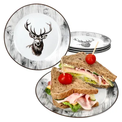Obrázek produktu pro sada 6 talířů Alois na dorty porcelán 6 osob dezertní snídaňový talíř jelen