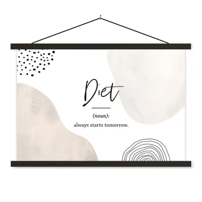Produktbild von MuchoWow® Textilposter Diät - Sprichwörter - Wörterbuch - Zitate - Definition der Diät 90x60 cm mit schwarzem Rahmen - Aufhängungssatz