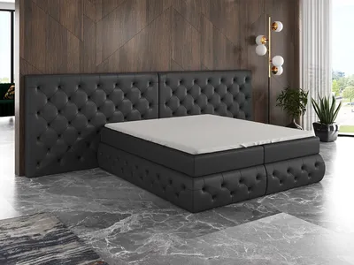 Produktbild von Boxspringbett OSK 140 x 200 mit 2 Bettkästen, Bonell-Matratze und Topper. Farbe: Dunkelgrau