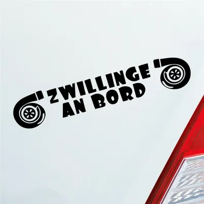 Produktbild von Auto Aufkleber Zwillinge an Bord Turbolader Turbo Twins 20x4 cm Schwarz Glanz Sticker Heckscheibenaufkleber