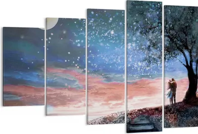 Produktbild von Bild auf Leinwand - Leinwandbild - 5 Teile - Himmel Mond Liebhaber - 150x100cm - Wand Bild - Wanddeko - Wandbilder - Leinwanddruck - Bilder - Wanddekoration - Leinwand bilder - EG150x100-4800