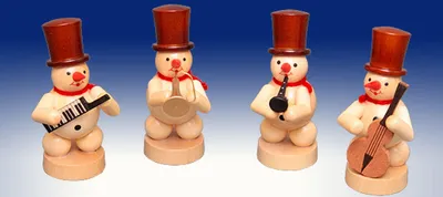 Produktbild von Weihnachtsdekoration Schneemannkapelle mit Instrumenten natur Höhe 8cm NEU
