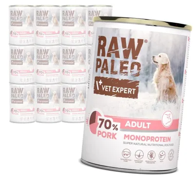 Produktbild von Raw Paleo Adult Monoprotein 12x400g Nassfutter für Hunde mit Schweinefleisch