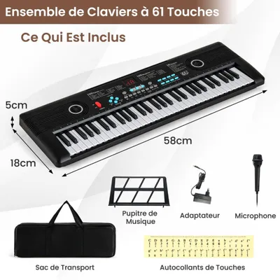 Immagine prodotto di Pianoforte a tastiera rosa a 61 tasti per principianti con microfono e custodia