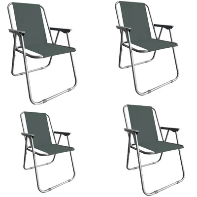 Produktbild von Campingstuhl Anglersessel Gartenstuhl Sessel mit Armlehne dunkelgrau 4er Set