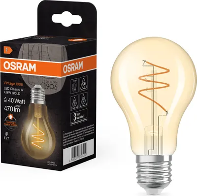 Produktbild von Osram LED Spiral Filament Vintage 1906 A60 Birne 4,9W = 60W E27 Gold 470lm extra warmweiß 2200K