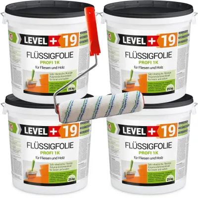 Zdjęcie produktu dla Folia w płynie zewnętrzna na drewno na płytki Level+ FLÜSSIGFOLIE PROFI 1K L+19 100 kg + Wałek Malarski 25cm