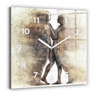 Produktbild von Wallfluent Wanduhr – Stilles Quarzuhrwerk - Uhr Dekoration Wohnzimmer Schlafzimmer Küche - Zifferblatt - weiße Zeiger - 30x30 cm - Abstrakte Sandmenschen