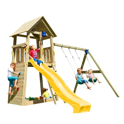 Produktbild von Spielturmking Spielturm BELVEDERE mit Rutsche + Doppelschaukel - Gelb 1,50 m DH218