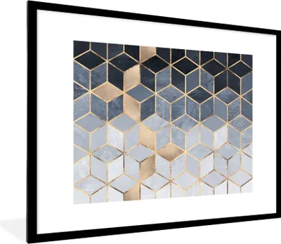 Produktbild von MuchoWow® Gerahmtes Poster Würfel - Gold - Muster 80x60 cm - Poster mit Schwarzem Bilderrahmen Wandposter Rahmen Foto Bilder - Schlafzimmer-Dekorationen - Fotoposter