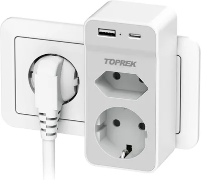 Produktbild von Steckdosenadapter 4-in-1, Mehrfachsteckdose – Steckdose mit 2 USB-Anschlüssen (USB-A + USB-C / 5V 2,4A) – USB-Verteiler