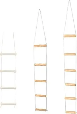 Three rope ladders of varying lengths with wooden rungs, displayed against a white background.