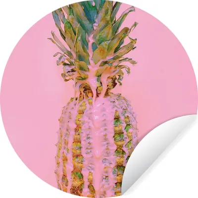 Produktbild von MuchoWow® Runde Wandtattoo - Wandsticker Tapete Aufkleber Farbe - Ananas - Rosa - Sommer Ø 80 cm Selbstklebend und Repositionierbar - Wandaufkleber - Kreis - Mauerkreis - Wand Bilder - Wandsticker - Wohnzimmer Dekoration - Dekoration für die Wände - Aluminium - Babyzimmer