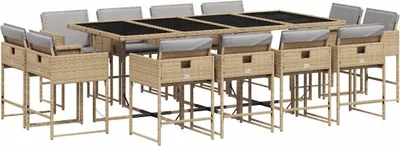 Imagen del producto de vidaXL: Juego de mesa y sillas de jardín de 13 piezas con cojines, fabricado con polirratán