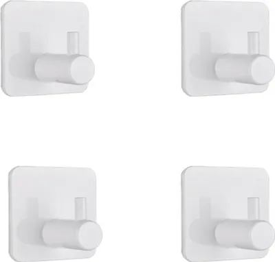 Produktbild von Badezimmerhaken ohne Bohren - selbstklebende Haken - Set aus 4 - Weiß - Edelstahl